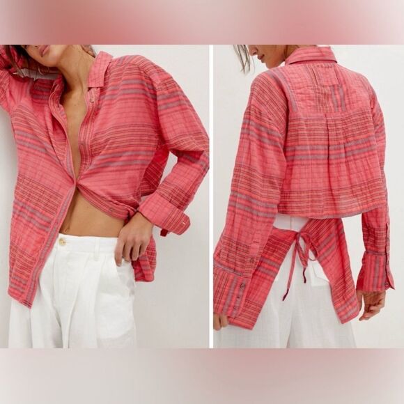 Free People We The Free Coastal Stripe Shirt - sunburst combo NWOT - Picture 1 of 6